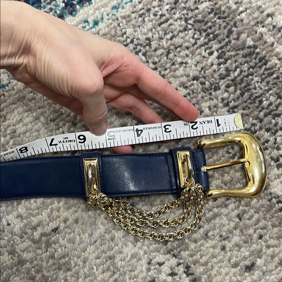 Blue leather vintage chain gold belt Vintage leather